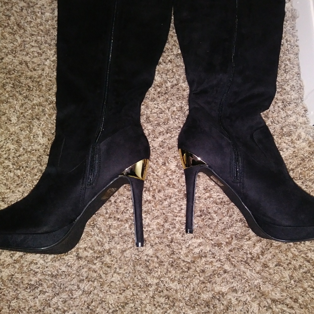 Black Suede Boots w/ Gold Trim on the Heel